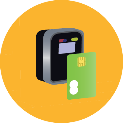 Detail of Idaho DMV kiosk tapping/swiping/or inserting card to pay for vehicle registration